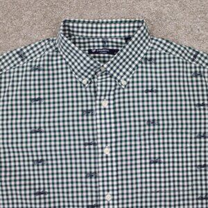 Cremieux Classics Shirt Mens Large Green‎ Ginham Motorcycle Print L/S Cotton